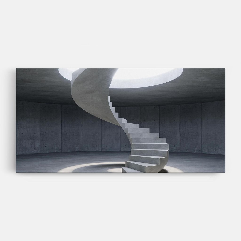 ARTHUB Leinwandbild 60x120 cm, Spiral White Staircase | Wohnzimmerdekoration, Hängende Bilder, Wanddekoration, Heimdekoration, Abstrakte, Optisc...
