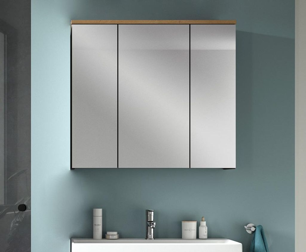 Canu Spiegelschrank Bad 3 Spiegeltüren Eiche Nachbildung, grau.
