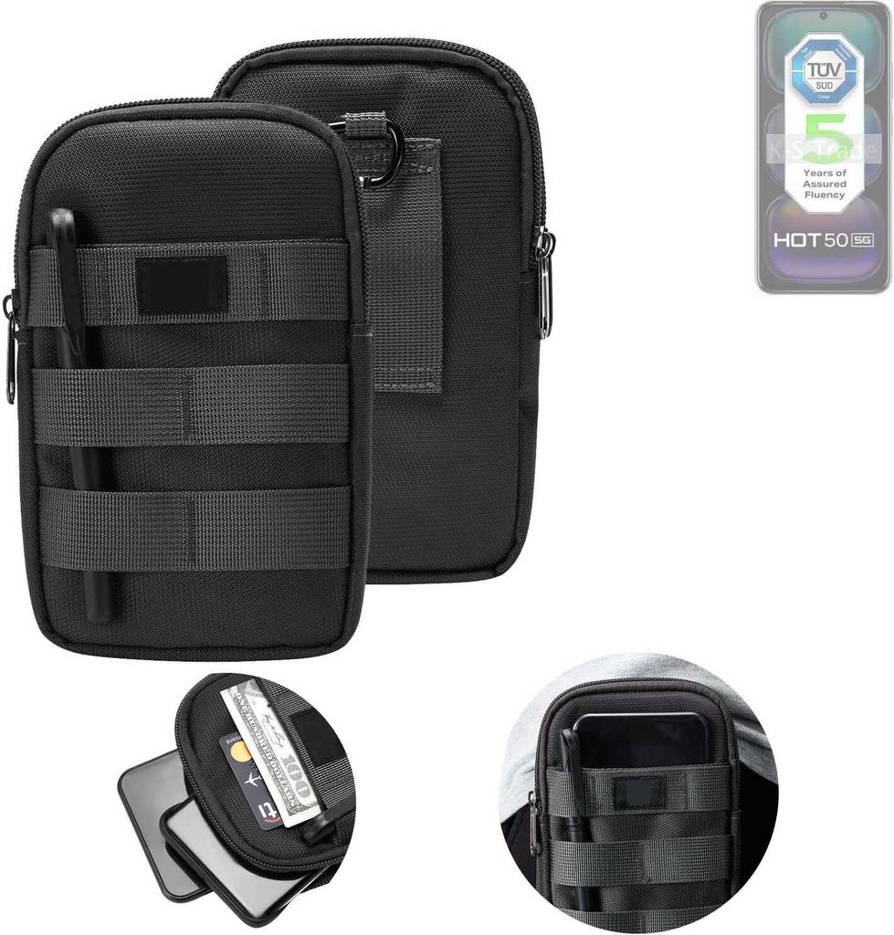 K-S-Trade Holster Gürtel Tasche kompatibel mit Infinix Hot 50 5G Handy Tasche Schutz Hülle dunkel-grau viele Fächer, 1x