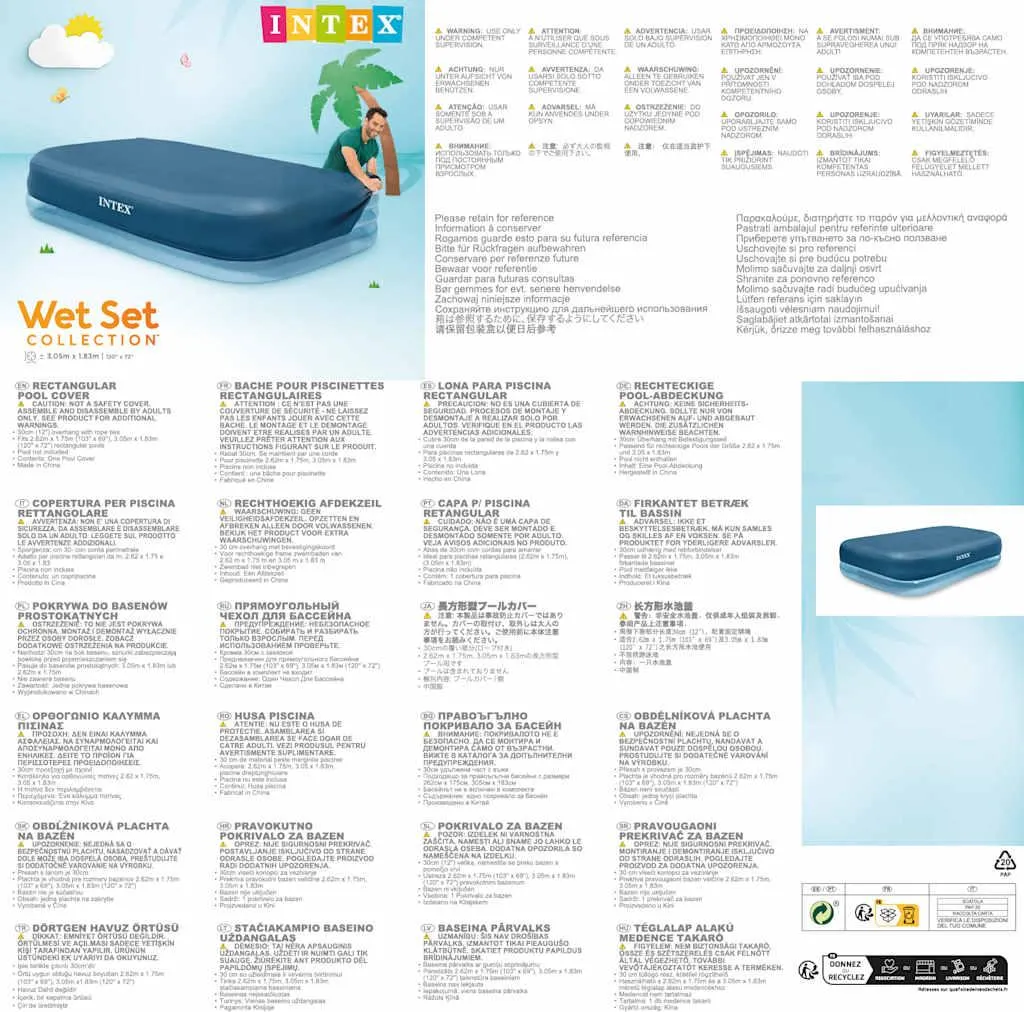 Couverture de Piscine Rectangulaire Intex 305x183 cm avec Rabat 51cm - 10