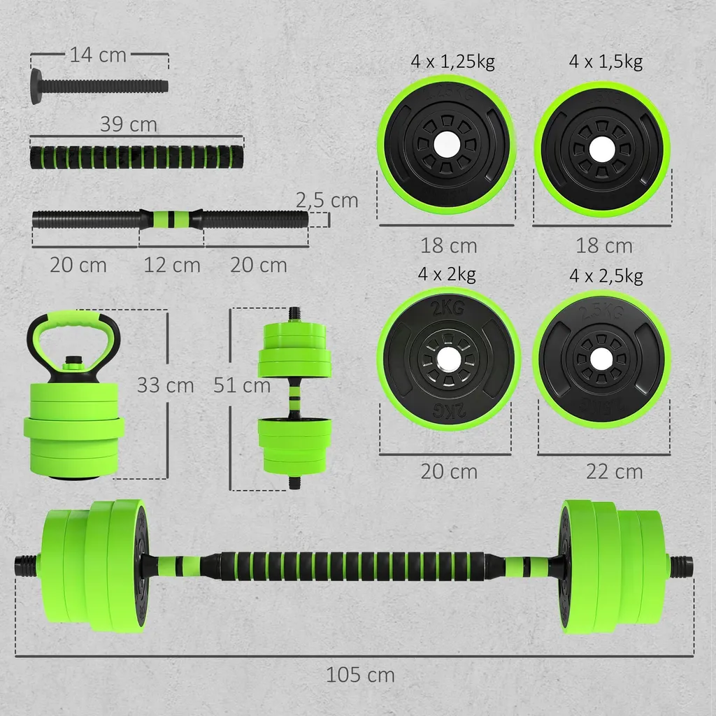 Kit de Musculation Modulable 30 kg : Haltères, Kettlebell et Pompes Vert - 3
