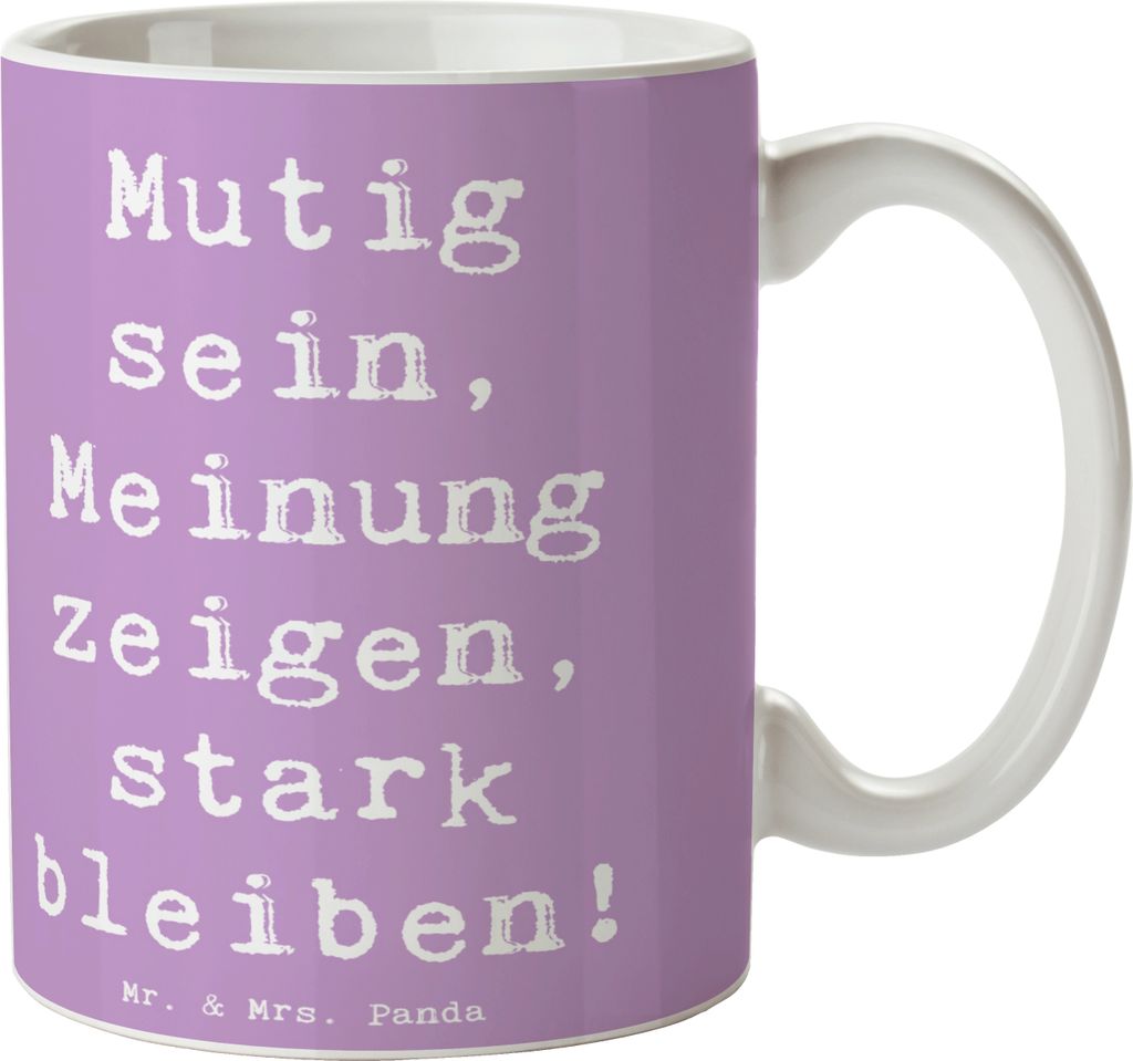 Mr. & Mrs. Panda Kaffeepott Spruch Mutig zu seinen Meinungen stehen - Lavendeltraum - Geschenk, sein, Zuversicht, eigene Meinung vertreten, Henkelt...