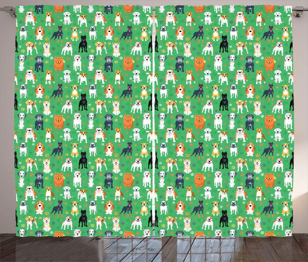 Rideau imprimé pattes de chien multicolore rustique 280x225cm universel