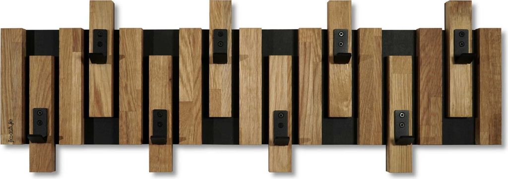 Kleiderhaken Wandgarderobe Holz Eiche Schwarz 3D (80cm)