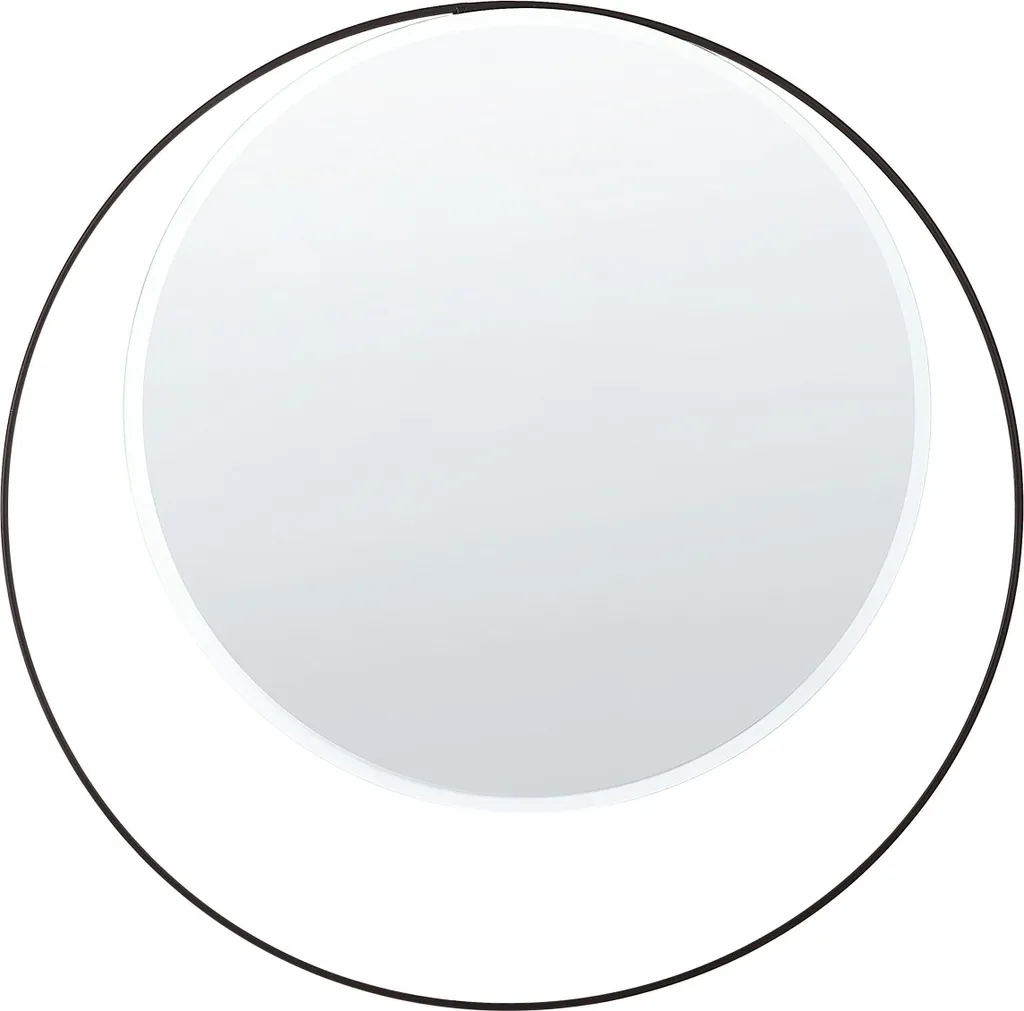 Miroir rond suspendu cadre métal noir 50cm pour décoration salon moderne