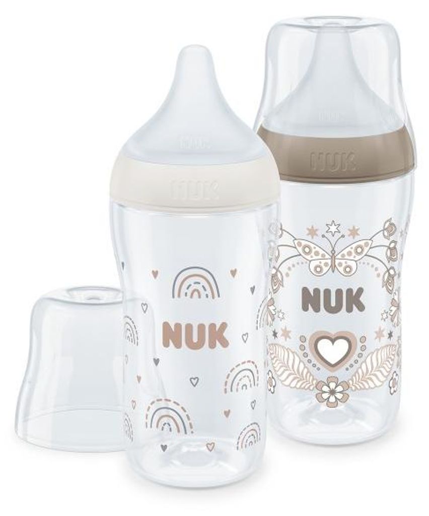 Nuk Babyflaschen Set - Anti-Kolik Flasche 260ml - Regenbogen Herz - 2 Stück