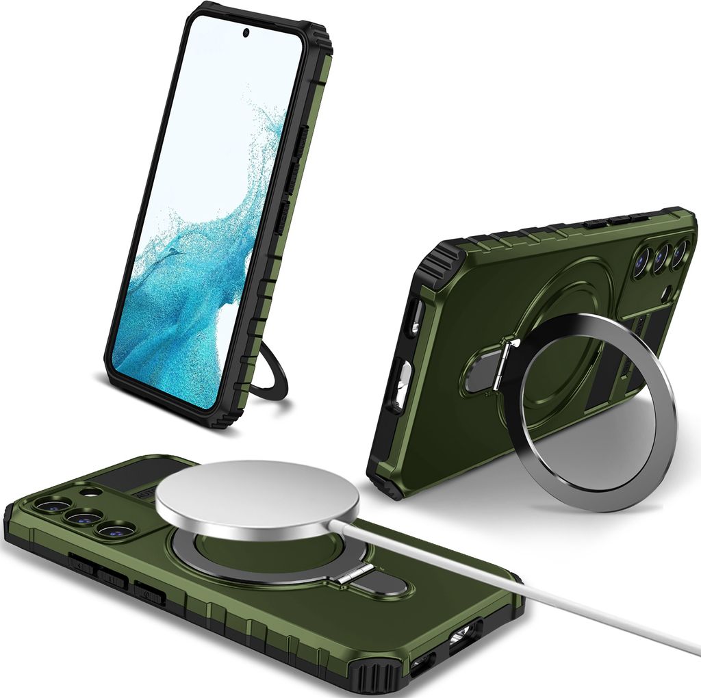 Für Samsung Galaxy S22+ / S22 Plus 5G Hülle Magsafe Magnetisch Ring Ständer Schutzhülle, Dual Layer Handyhülle Grün