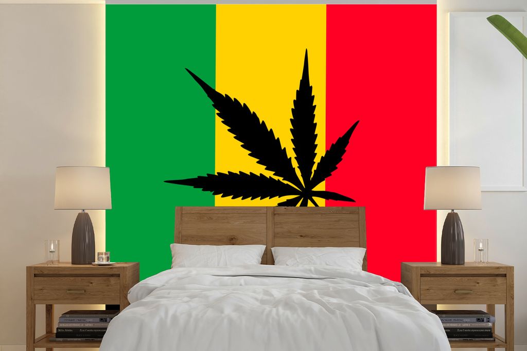 MuchoWow Fototapete für Wohnzimmer oder Schlafzimmer Wandtapete Vinyl Motivtapete Eine Illustration einer Reggae-Flagge - 280x280 cm - Hintergru...