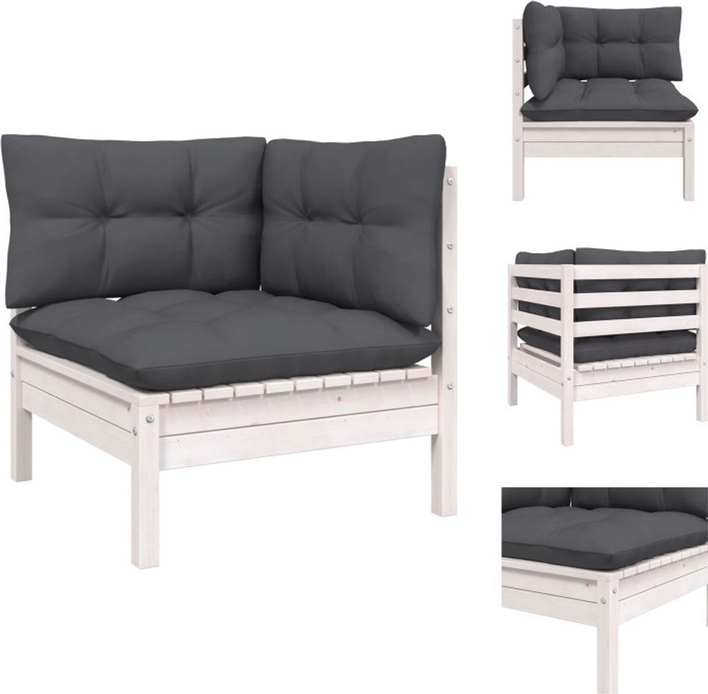 vidaXL Garten-Ecksofa mit Kissen Weiß Massivholz Kiefer - Gartensofaelemente
