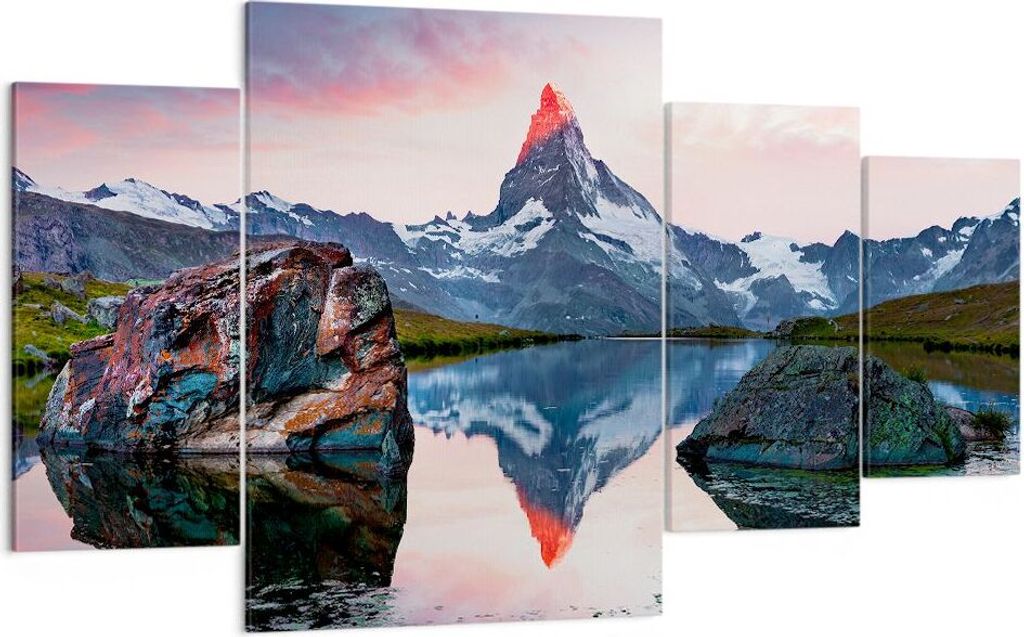 Bild auf Leinwand - Leinwandbild - Berge Felsen Wasser - 160x90cm - Wand Bild - Wanddeko - Leinwanddruck - Bilder - Kunstdruck - Wanddekoration - L...
