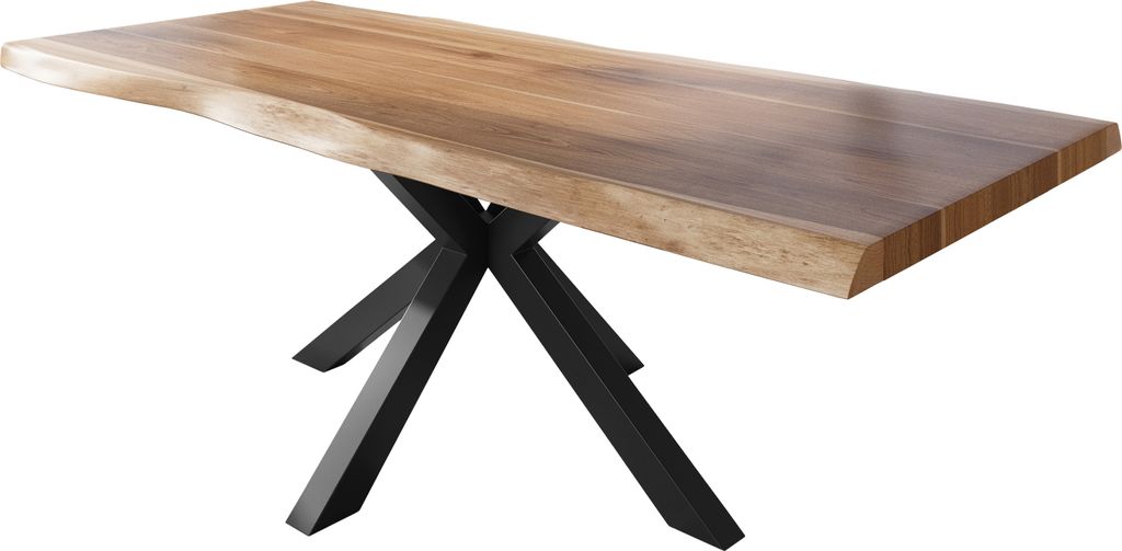 Esstisch Baumkante massiv Akazie natur 240 x 110 Spider-Gestell Metall schwarz TITAN