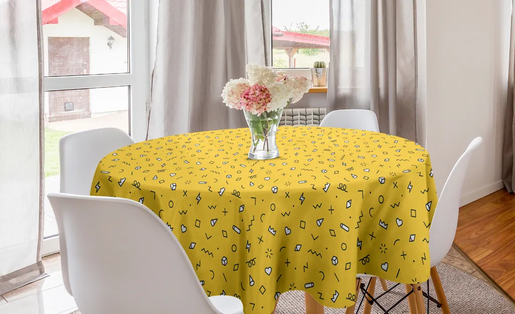 ABAKUHAUS Geometria astratta Tovaglia rotonda, Cuori quadrati, Tovaglia circolare Copritavolo per sala da pranzo Decorazione cucina, 150 cm, Senape Grigio antracite