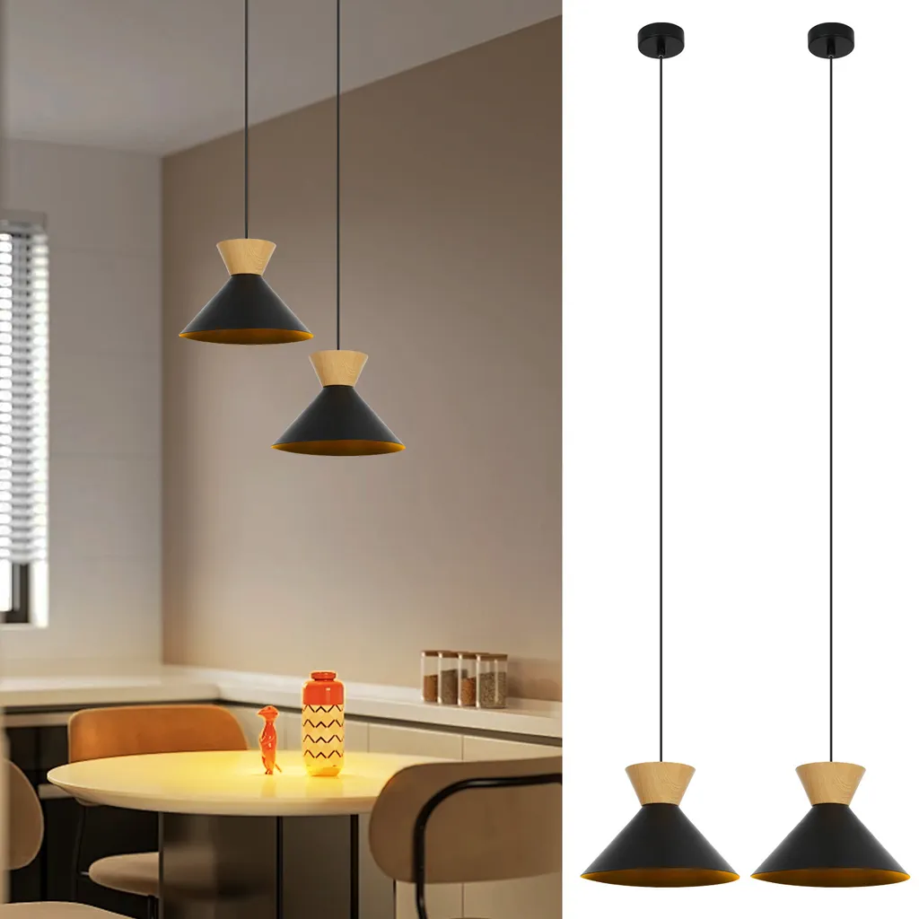 Suspension Plafond Noire E27 pour Éclairage Ciblée Table et Hall - 2x