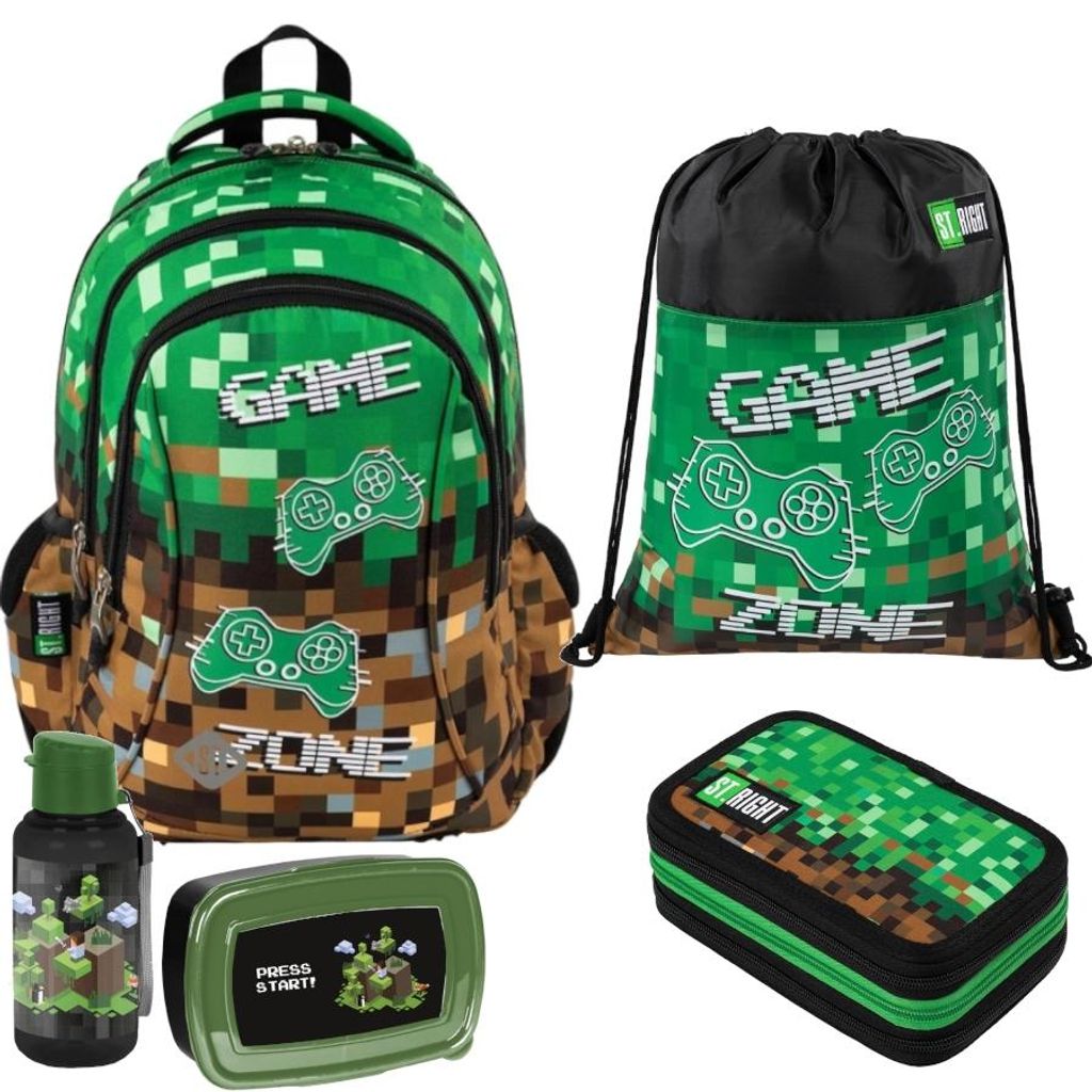 Schulrucksack PIXELS St.Right - 5-Teiliges Set. Jugendlicher Rucksack