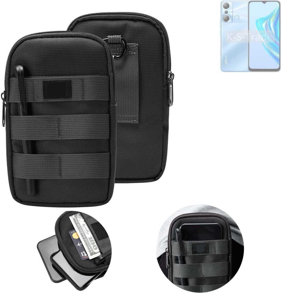 K-S-Trade Holster Gürtel Tasche kompatibel mit Infinix Hot 20i Handy Tasche Schutz Hülle dunkel-grau viele Fächer, 1x