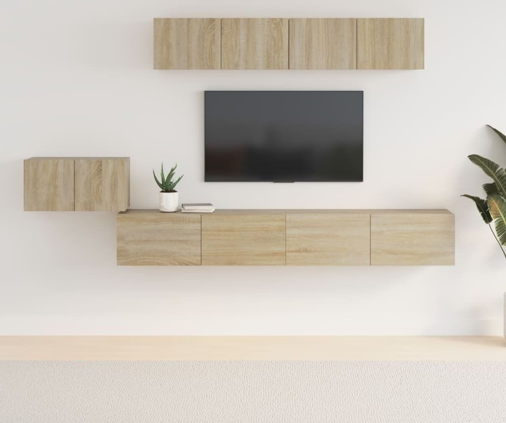 The Living Store 5-tlg. TV-Schrank-Set Sonoma-Eiche Holzwerkstoff