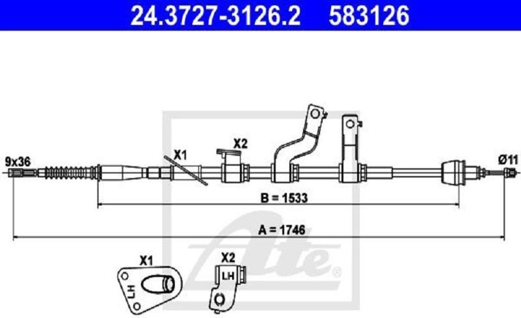 ATE Handbremsseil Seilzug Feststellbremse für HYUNDAI i30 (GD) Hinten Links 24.3727-3126.2