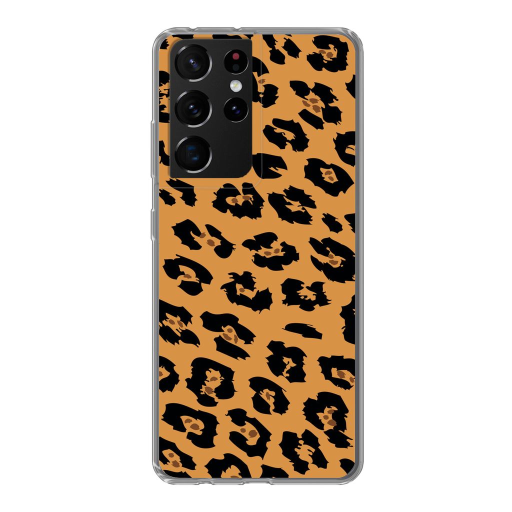 MuchoWow Handyhülle Schutzhülle Hülle für Samsung Galaxy S21 Ultra Pantherdruck - Orange - Schwarz Silikon Softcase Handy Hülle - Mobiltelefon