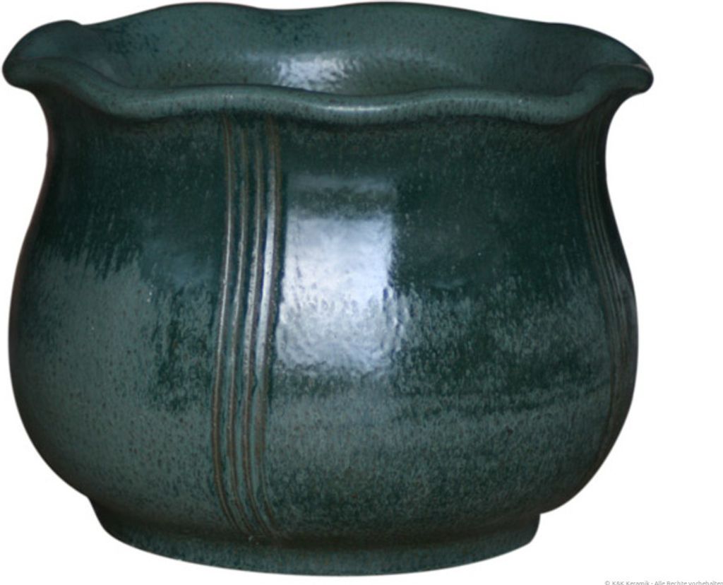 KERAZO Blumentopf Pflanzkübel Nebelhorn mit geformten Rand aus Keramik 37x29 cm frostfest, standfest, Farbe: grün