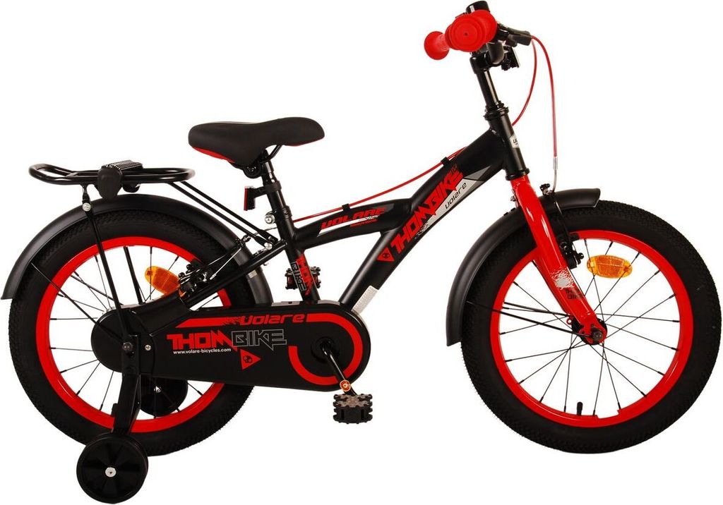 Volare Thombike Kinderfahrrad - Jungen - 16 Zoll - Schwarz Rot - Zweihandbremsen