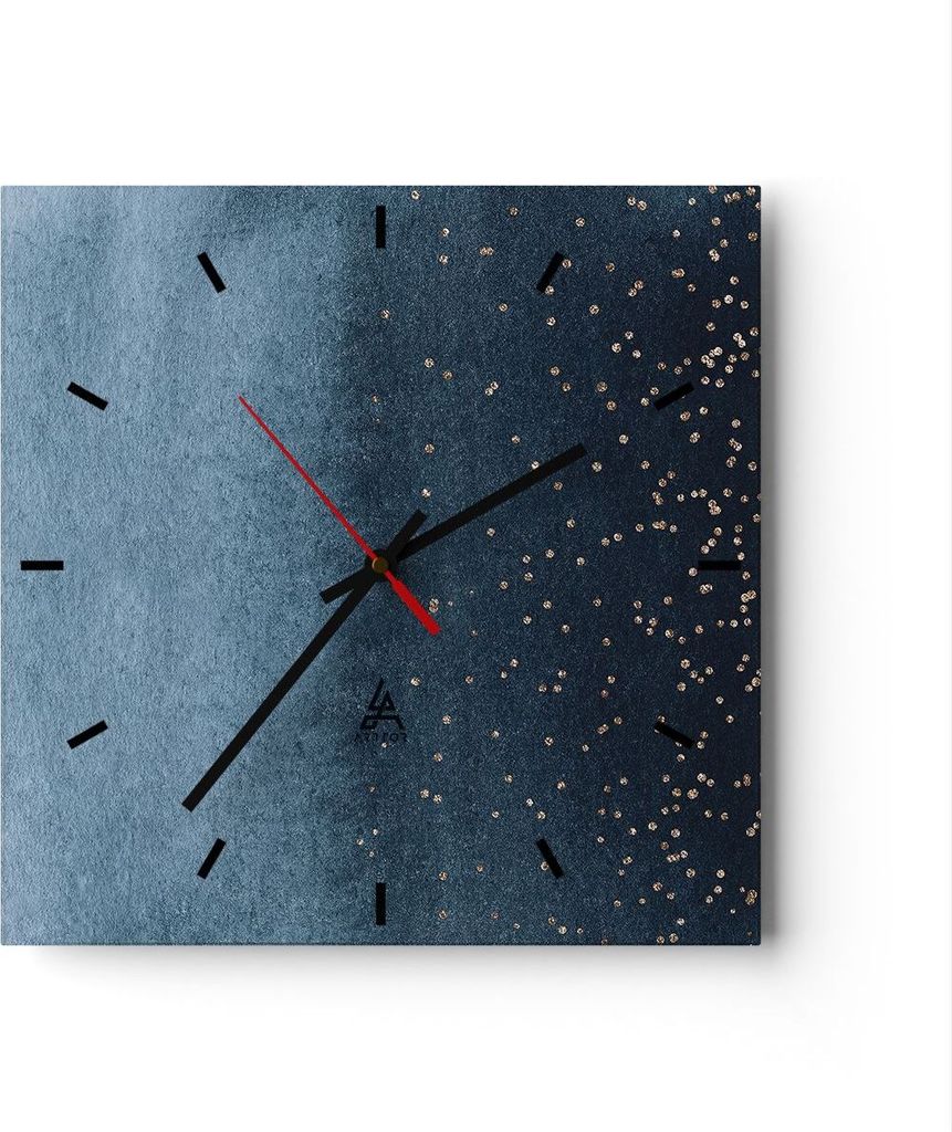 Wanduhr - Quadrat - Glasuhr - Blau Golden Hintergrund - 40x40cm - Schleichendes Uhrwerk - Lautlos - zum Aufhängen bereit - Dekoration Modern - Wan...