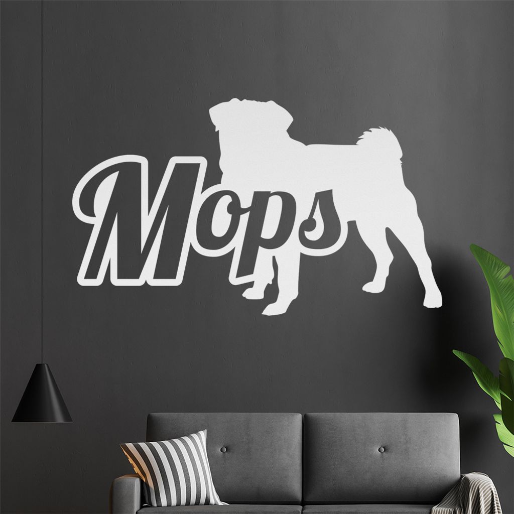 KIWISTAR Mops mit Name Schrift Silhouette Wandtattoo in 6 Größen - Wandaufkleber Wall Sticker - Dekoration, Küche, Wohnzimmer, Schlafzimmer, Bad...