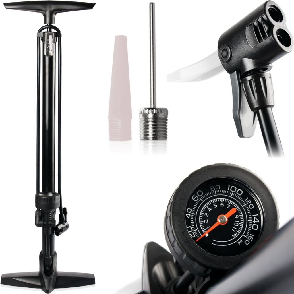 Fahrradpumpe mit Manometer Doppelventil Presta Schrader Produktbild 