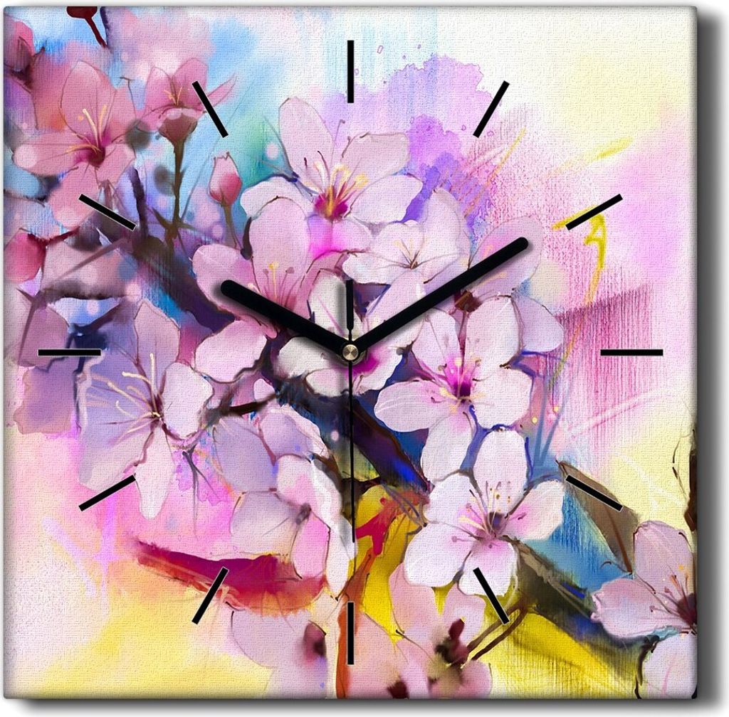 Coloray Hodiny Unikátní 30x30 cm Tiché hodiny Pro obývací pokoj a kuchyň Nástěnné hodiny Plátno Černé ručičky hodin - Květiny pří...