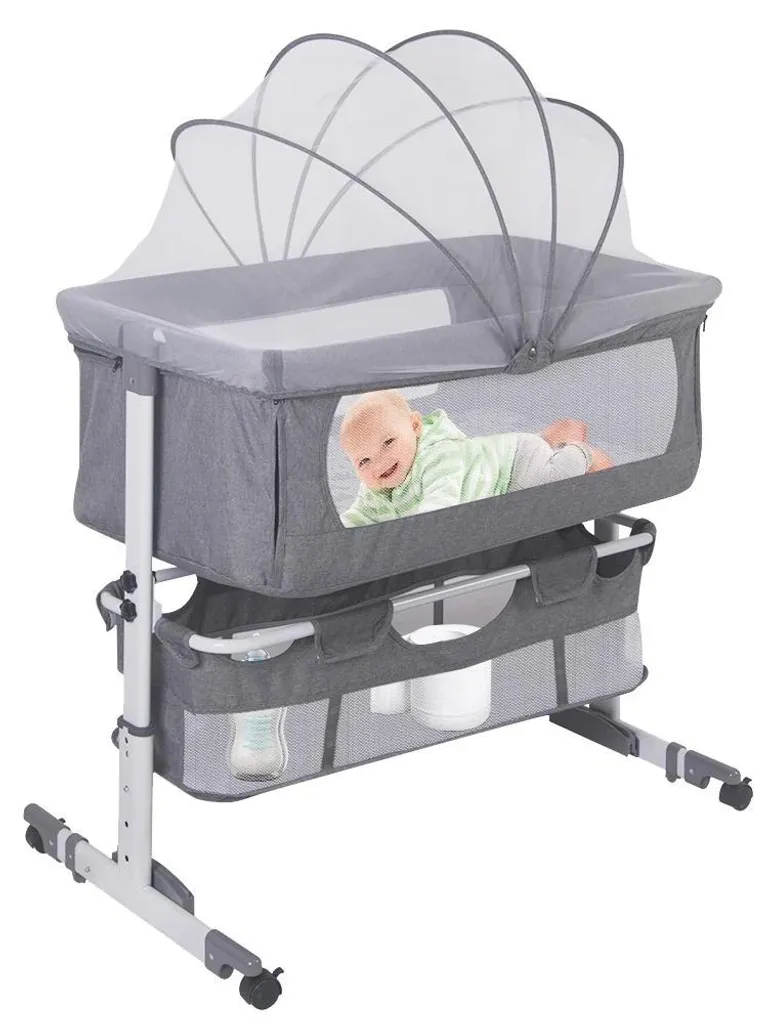 Berceau de voyage gris 3 en 1 réglable en hauteur pour dodo partagé