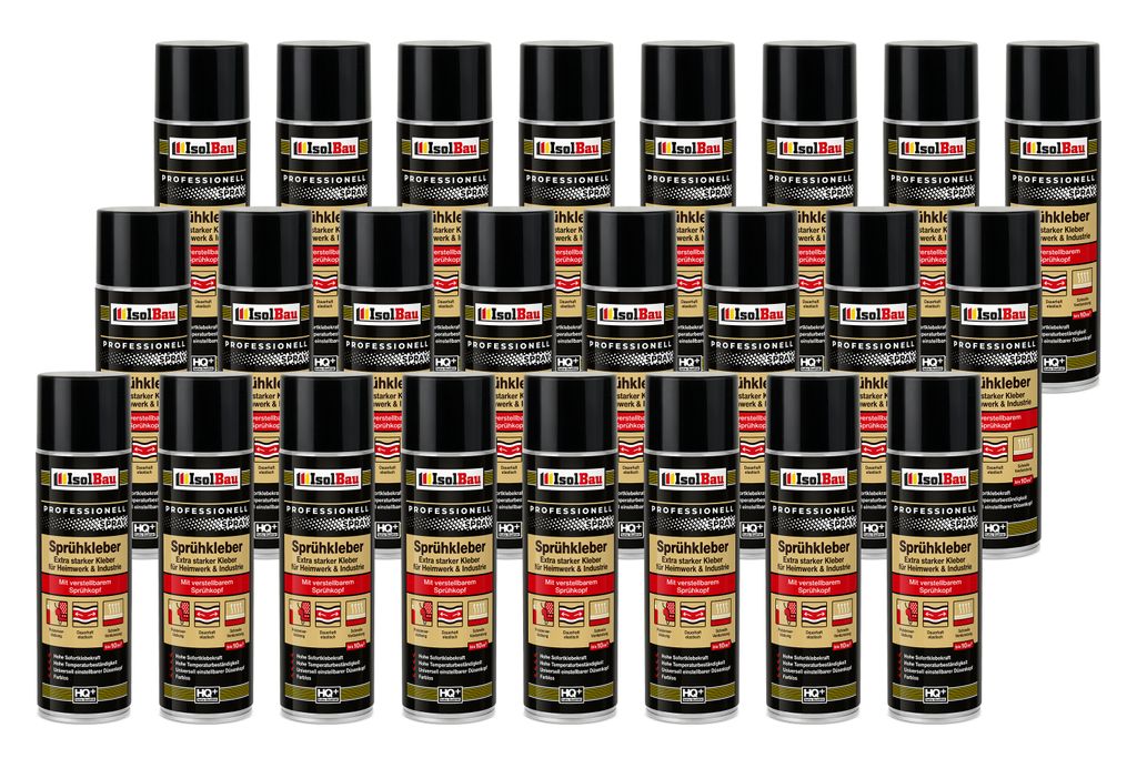 Isolbau Sprühkleber - 24 x 500 ml Extra starker Kleber für Heimwerk & Industrie - Klebe-Spray für Schaumstoff, Holz, Stoff, Leder, Filz uvm