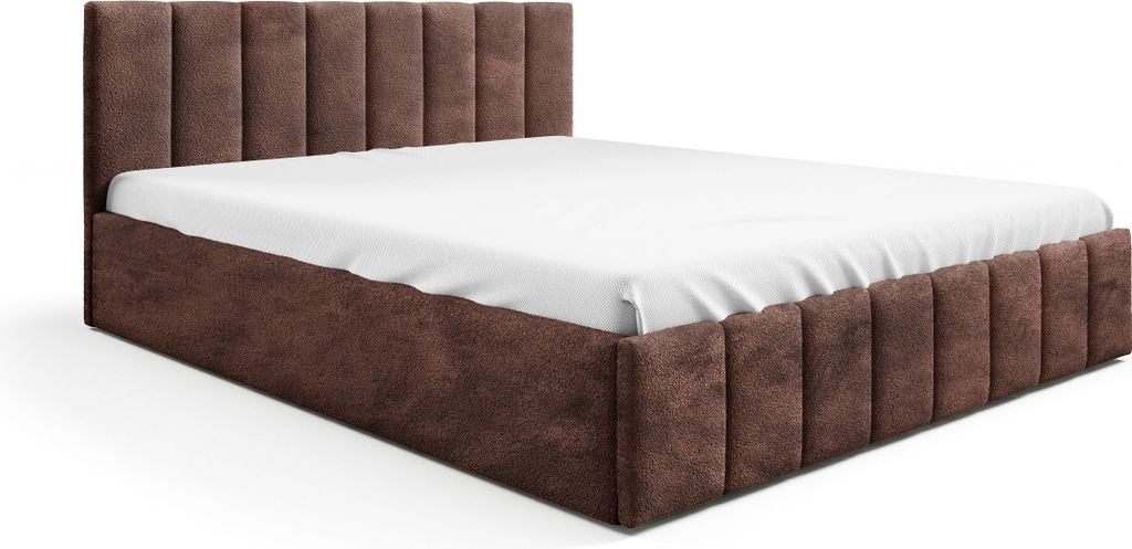 GUTTO Polsterbett nach Maß Braun 90x200 Metall-Lattenrost Dunkelbraun Boucle mit Bettkasten und Stauraum