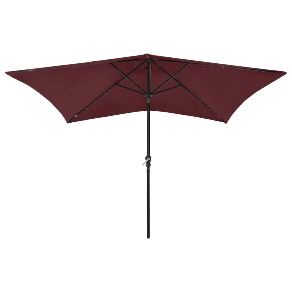Ombrellone The Living Store con LED e palo in acciaio rosso Bordeaux 2x3 m