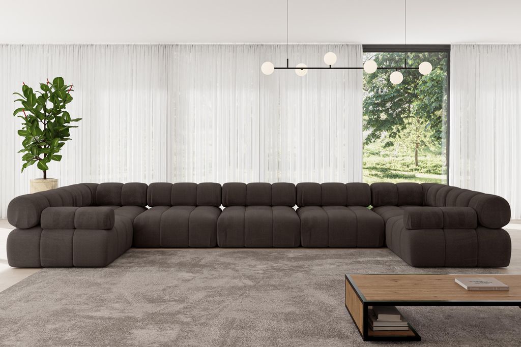 ALTDECOR Modulares Sofa Ecksofa in U-Form - Birno-U3 - 475x190x70 cm Braun Corner modular Sofa Eckcouch Couch Wohnlandschaft Cauchsofa Polstersofa