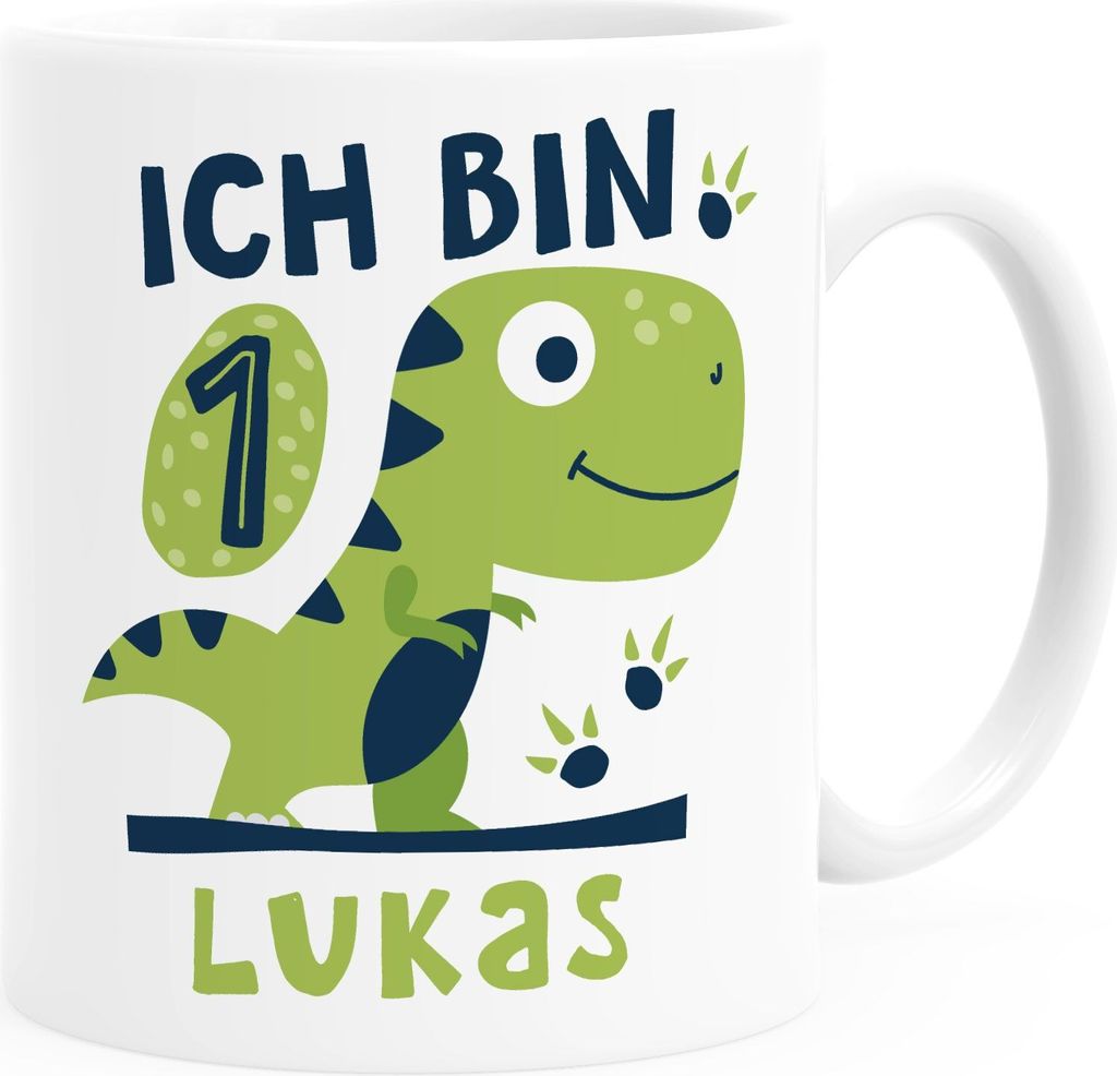Kindertasse Kunststoff. T-Rex Dino Baby 1. 2. Geburtstag personalisierte Namenstasse für Jungen Mädchen SpecialMe 1 weiß Kunstoff-Tasse