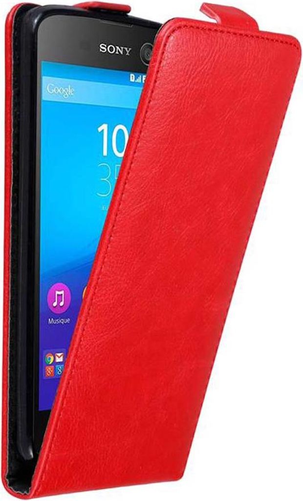 Cadorabo Hülle für Sony Xperia M5 Schutz Hülle in Rot Flip Etui Handyhülle Case Cover