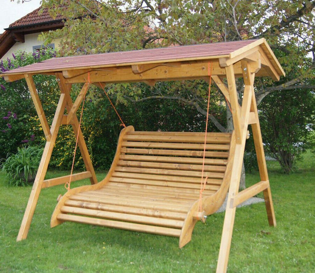 XXL Luxus Holz Hollywoodschaukel Premium Massivholz 242x201x265 -Gartenschaukel