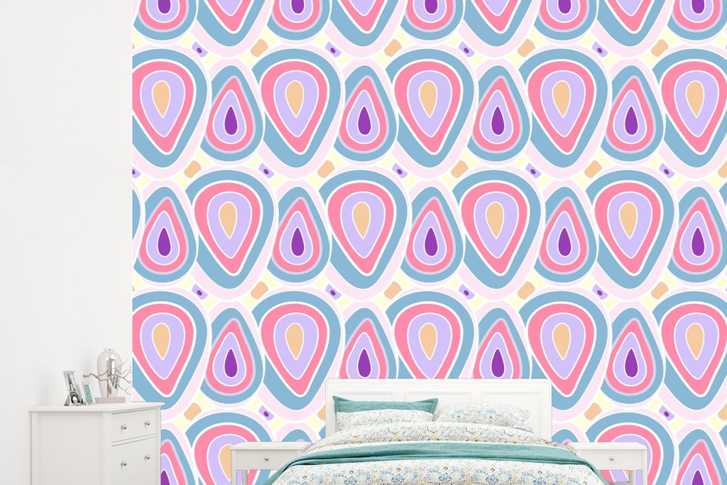 MuchoWow Fototapete für Wohnzimmer oder Schlafzimmer Wandtapete Vinyl Motivtapete Muster - Achat - Retro - Lila - 245x220 cm - Gemustert