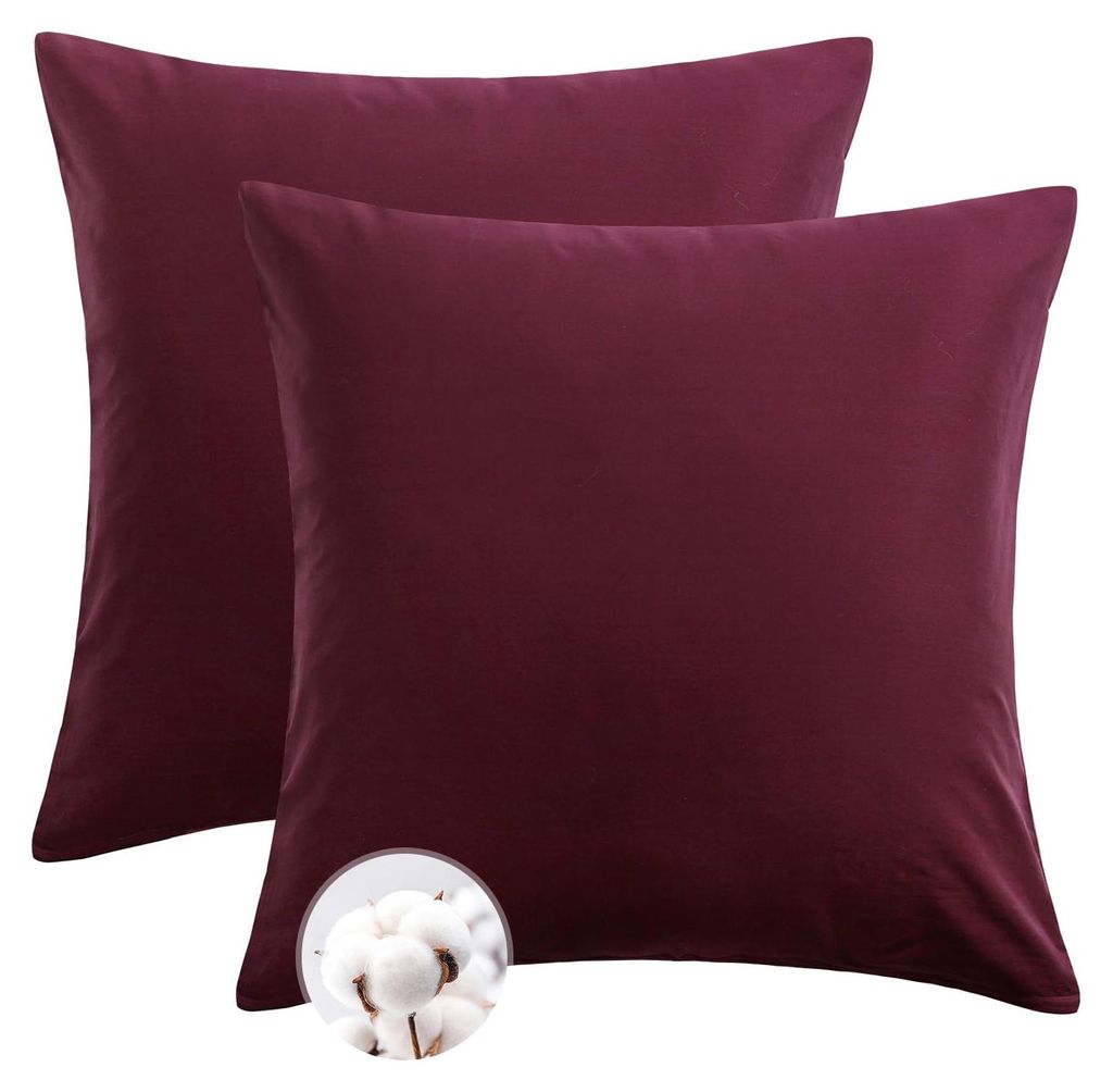 Kissenbezug 80x80 cm, Baumwolle, 2er-Pack – Weicher Kissenbezug 80 x 80 cm, rot, mit Reißverschluss