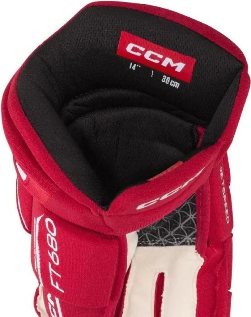 Gants de hockey CCM Jetspeed FT680 rouge 15 po pour confort et jeu