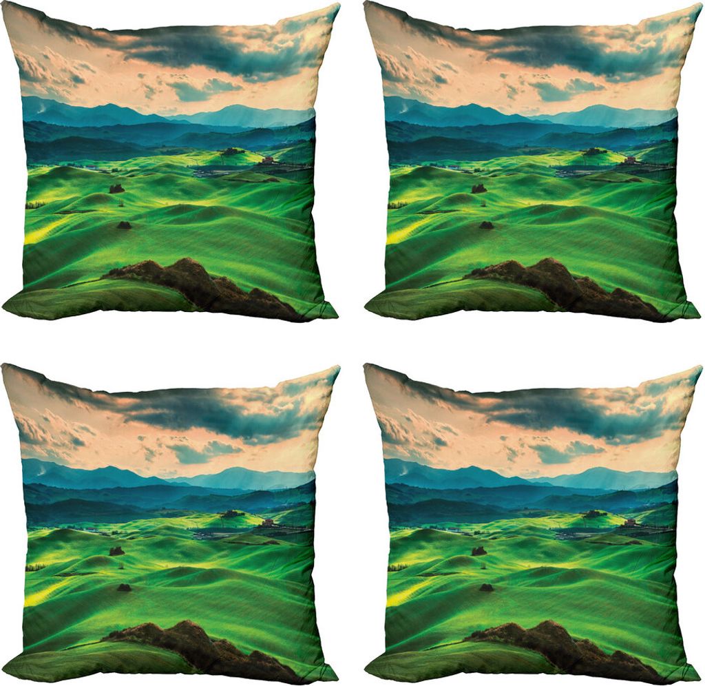 ABAKUHAUS Toskana Kissenbezug Set (4 Stück), Toskana Rolling Hills, Moderner Doppelseitiger Digitaldruck, 40 cm x 40 cm, Seafoam Grün