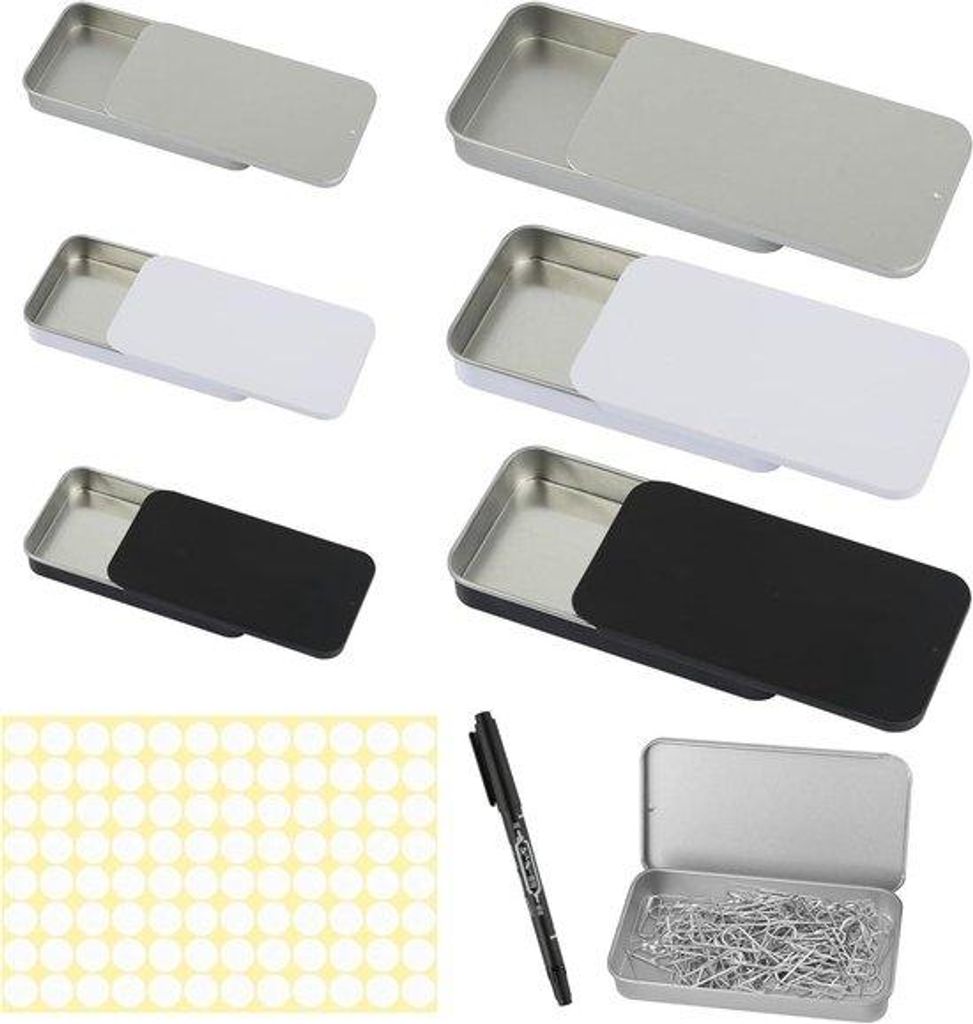Metallene Aufbewahrungsboxen-Set, 2 Größen, für Lebensmittel und Medikamente, mit Stiften und Aufklebern