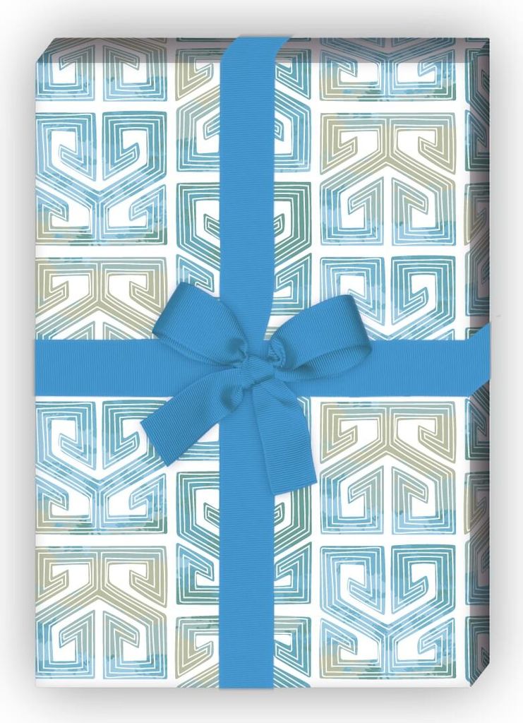 Ethno Geschenkpapier zum Einpacken mit Azteken Muster, blau - G10271, 32 x 48cm