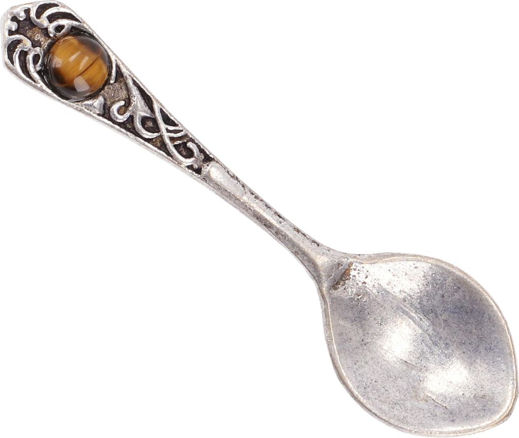 Mini Löffel, Teelöffel, Kettenanhänger - Silber/Tigerauge, Silber-Farben, Messing, 4*0,8*0,2 cm, Kettenanhänger, Amulette, Modeschmuck
