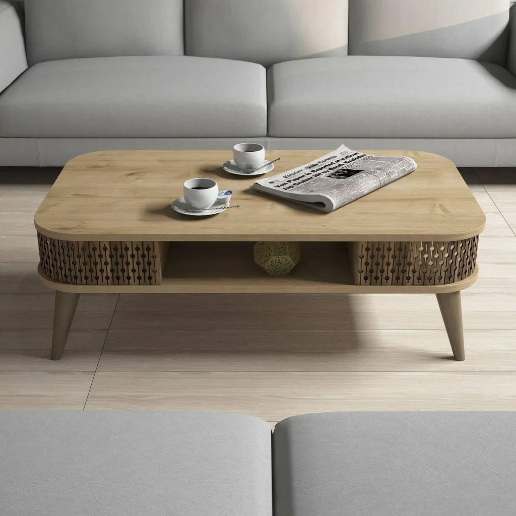 Table Basse de Salon Rectangulaire en Bois Chêne Marron Modèle Médecina - 4