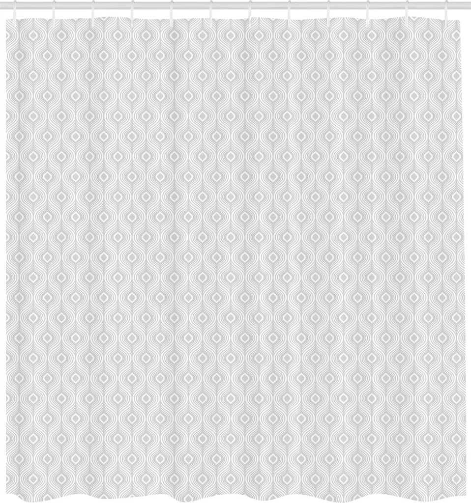 ABAKUHAUS Tenda da doccia astratta, illustrazione di Plain Delicati motivi Ogee in tenui tonalità di grigio Stampa alla moda, 175 x 180 cm, grigio chiaro e bianco - 2