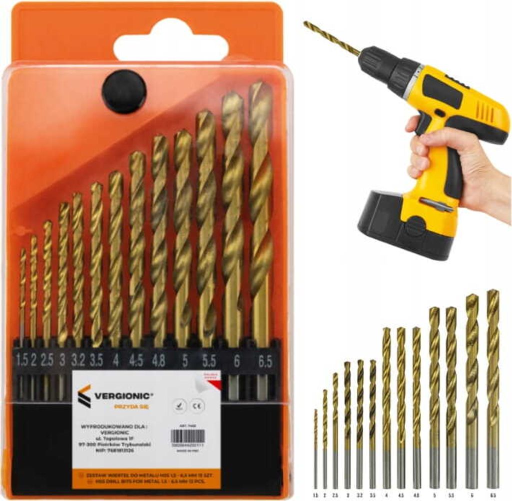 HSS-Bohrer-Set für Metall 1,5 - 6,5 mm für Schraubendreher 13-teilig VERGIONIC