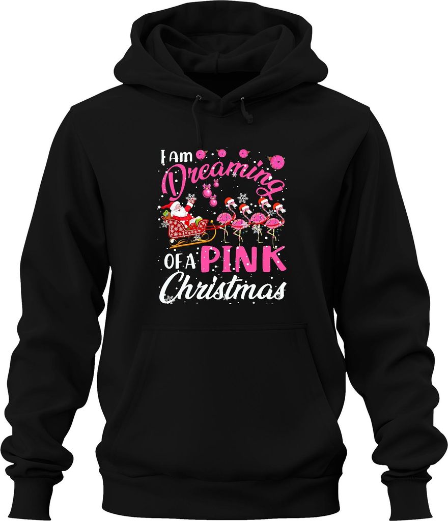 I am Dreaming of a Pink Christmas Flamingo Santa Sleigh Holiday Uni Hoodie Kapuzenpullover, Schwarz, 3XL