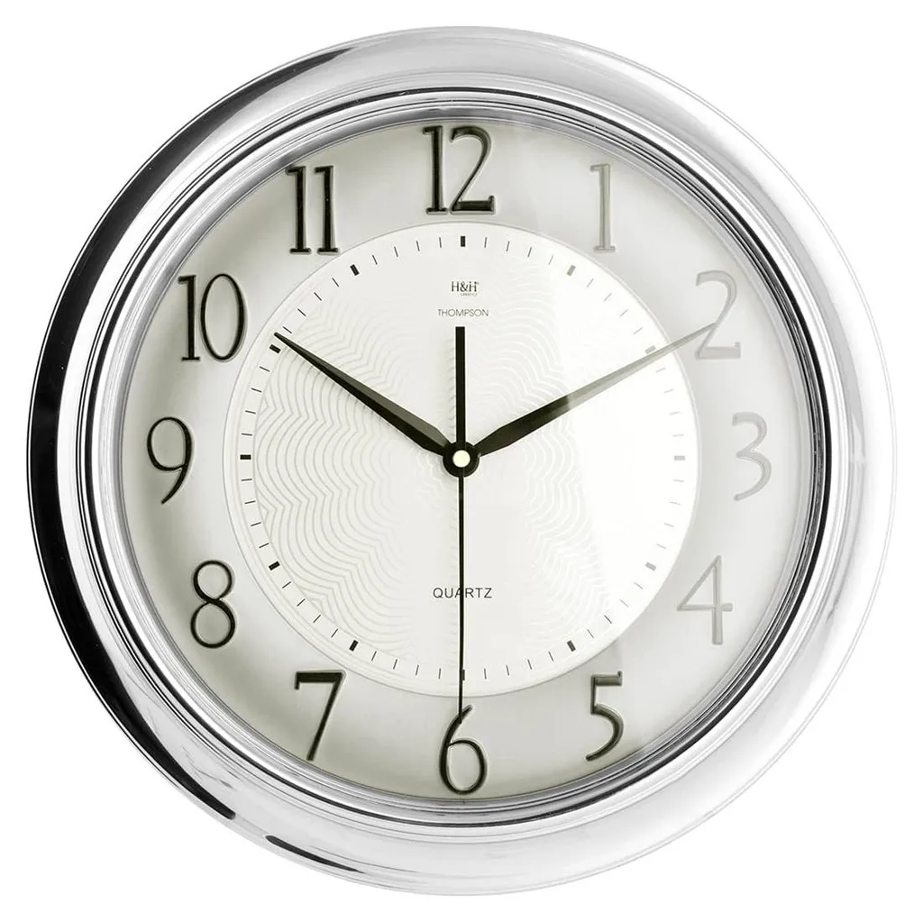 Horloge murale ronde H&H Thompson 37 cm argent pour cuisine et bureau
