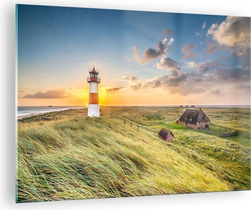 Bilder auf glas - Leuchtturm Meer - 70x50cm - Glasbilder - Wandbilder - Kunstdruck - zum Aufhängen bereit - Wanddekoration aus Glas - Glas Bilder ...