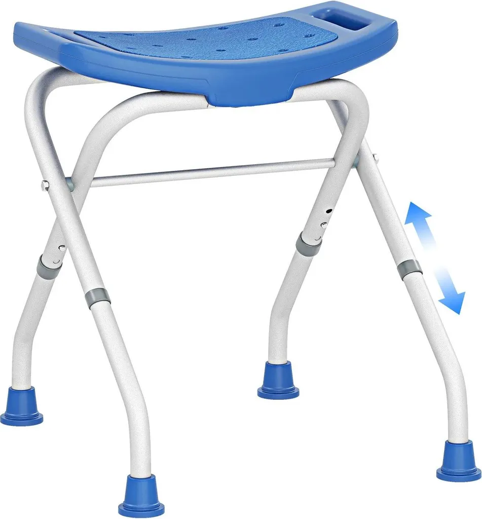 Sgabello da Doccia Pieghevole 150kg Blu | Sedia Bagno Regolabile